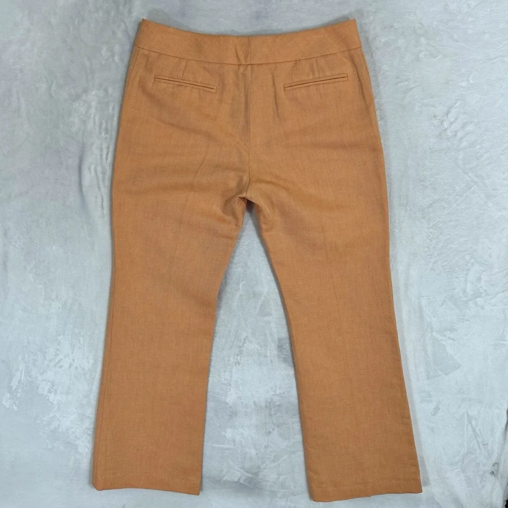 Etcetera Orange Linen Blend Trousers Size 6 Mid Rise Bootcut Dress Pant Tropical